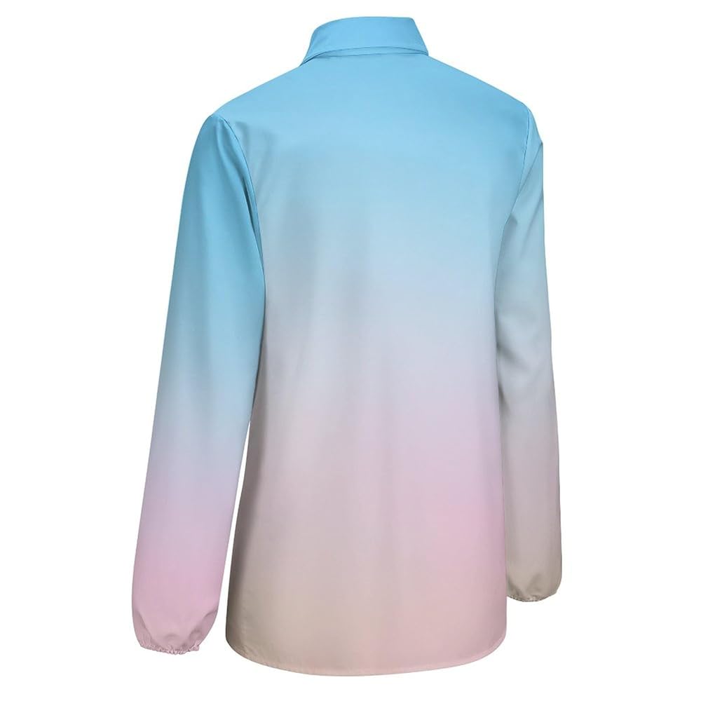 Light Blue Pink Artistry-337 Womens Shirts Button Down